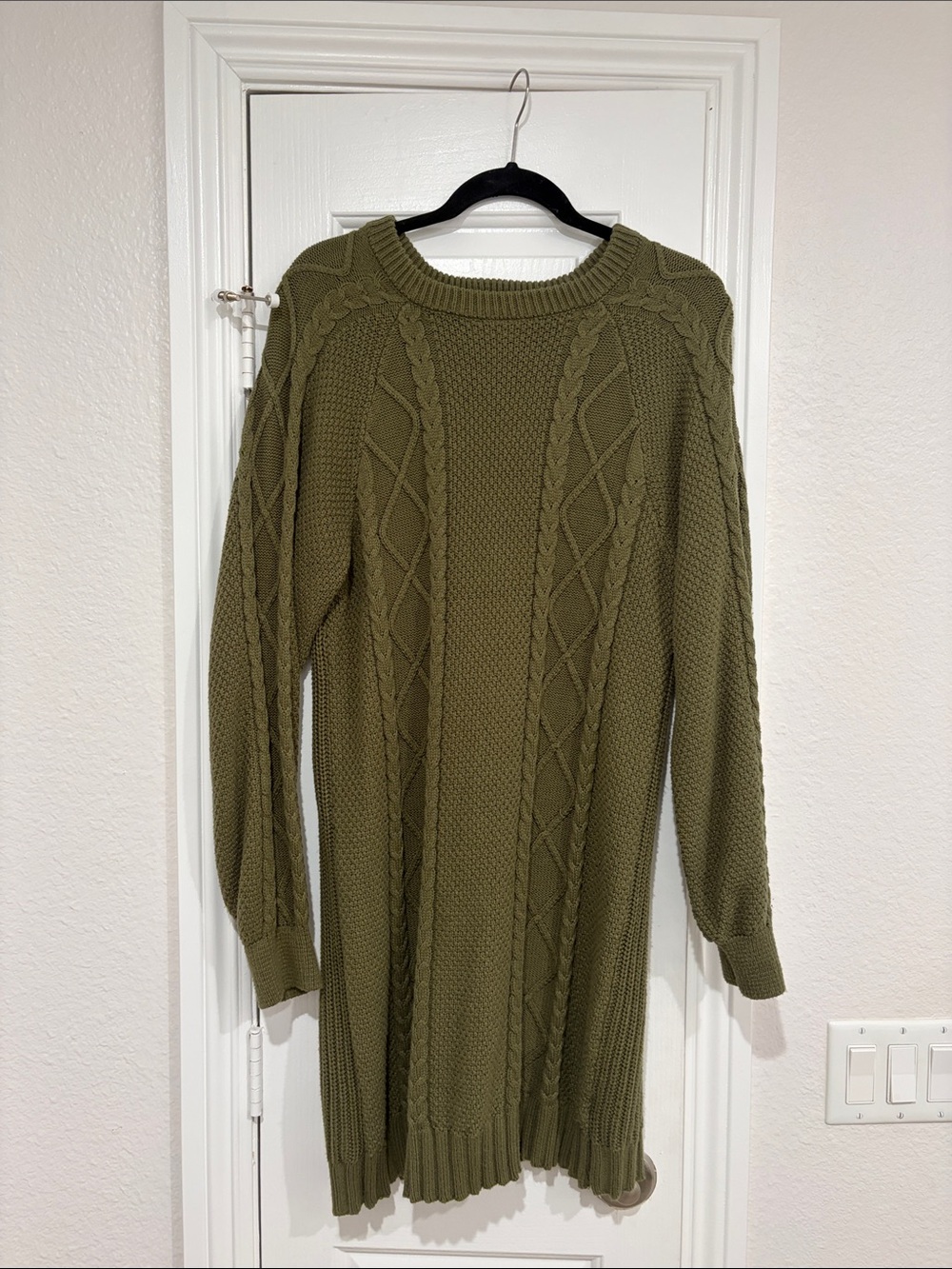 Olive Cable Knit Sweater Dress - Women